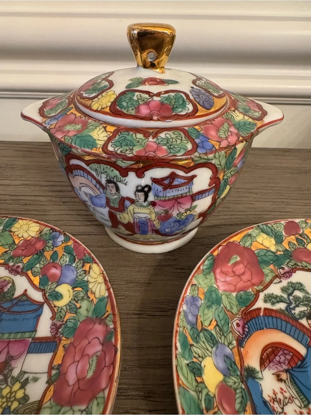 Hand-Painted Famille Rose Porcelain Tea Set - Multicolor